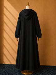Black Premium Quality Long Zipper Hoodie Top Style Abaya. CWTS-24