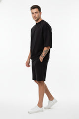 Black Short Sleeve Round Neck SummerSuit