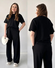 Round Neck Style Short Sleeve 2-Pcs Summer Tracksuit For Her CWTS-02
