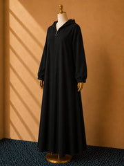 Black Premium Quality Long Zipper Hoodie Top Style Abaya. CWTS-24