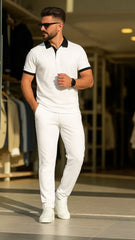 Men’s White Collar Premium Polo Co-Ord Set MMSS-11