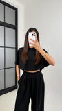 Black Women Oversized Crop T-Shirt & Wide-Leg Trouser