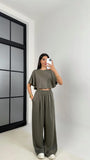 Green Women Oversized Crop T-Shirt & Wide-Leg Trouser