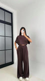 Brown Women Oversized Crop T-Shirt & Wide-Leg Trouser