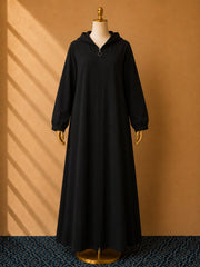 Black Premium Quality Long Zipper Hoodie Top Style Abaya. CWTS-24