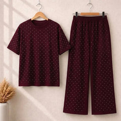 Glitter Round Neck Women 2 Piece Summer Dryfit Tracksuit