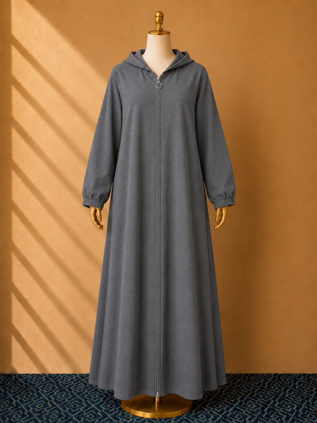 Gray Premium Quality Long Zipper Hoodie Top Style Abaya. CWTS-24