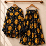 Crush Printed Western Shirt & Plazo Style 2-Pcs Stiched Co-Ord Set.