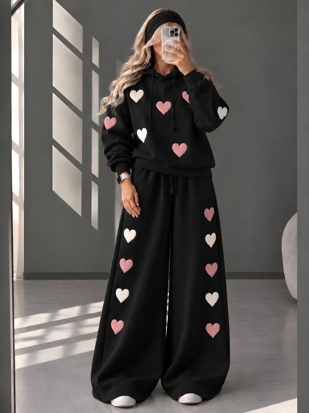 Multi Heart Print Premium Quality Winter CoOrd Set For Her