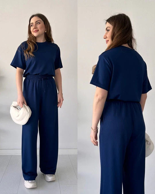 Round Neck Style Short Sleeve 2-Pcs Summer Tracksuit For Her CWTS-02