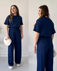 Round Neck Style Short Sleeve 2-Pcs Summer Tracksuit For Her CWTS-02