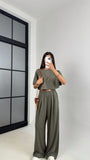 Green Women Oversized Crop T-Shirt & Wide-Leg Trouser