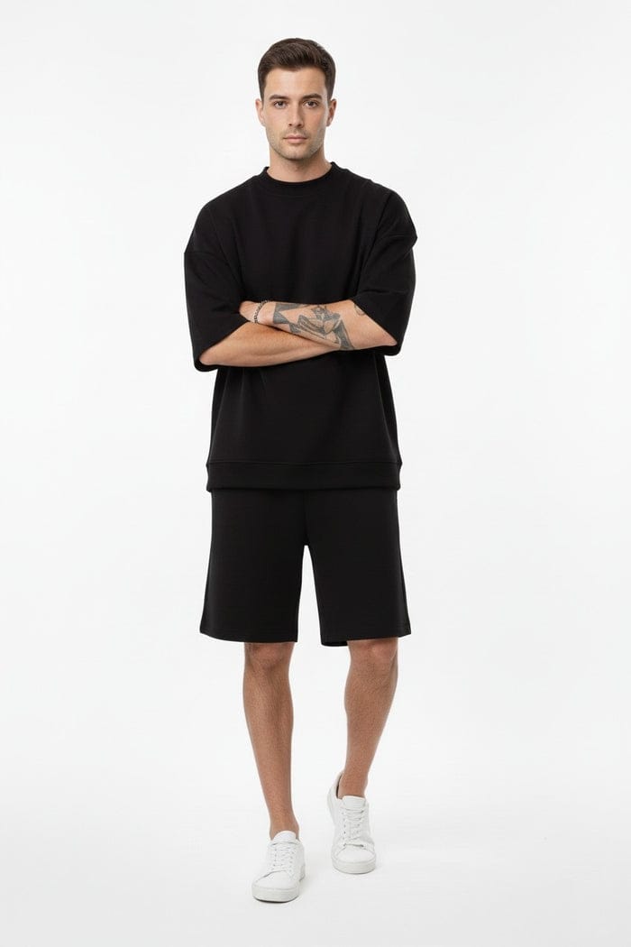 Black Short Sleeve Round Neck SummerSuit
