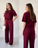 Round Neck Style Short Sleeve 2-Pcs Summer Tracksuit For Her CWTS-02