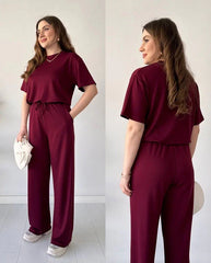 Round Neck Style Short Sleeve 2-Pcs Summer Tracksuit For Her CWTS-02