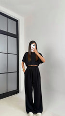 Black Women Oversized Crop T-Shirt & Wide-Leg Trouser