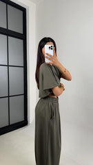 Green Women Oversized Crop T-Shirt & Wide-Leg Trouser