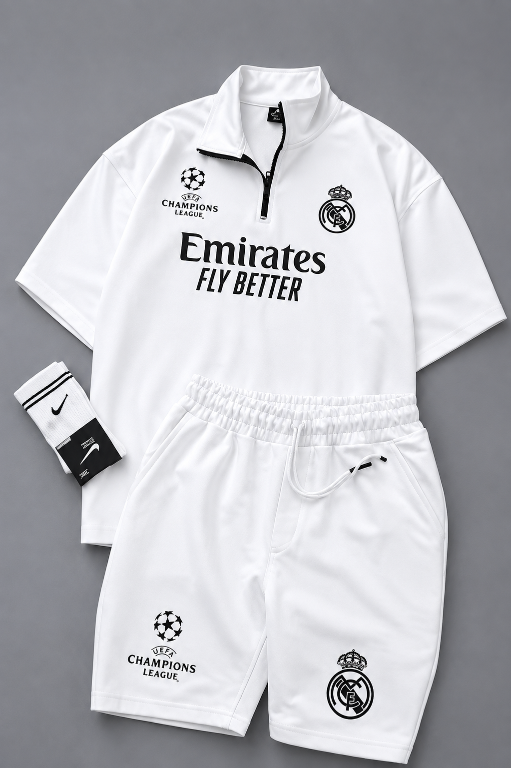 MENS FOOTBALL INSPIRED SET – SLIM FIT HALF ZIP & SHORTS MMSS-16