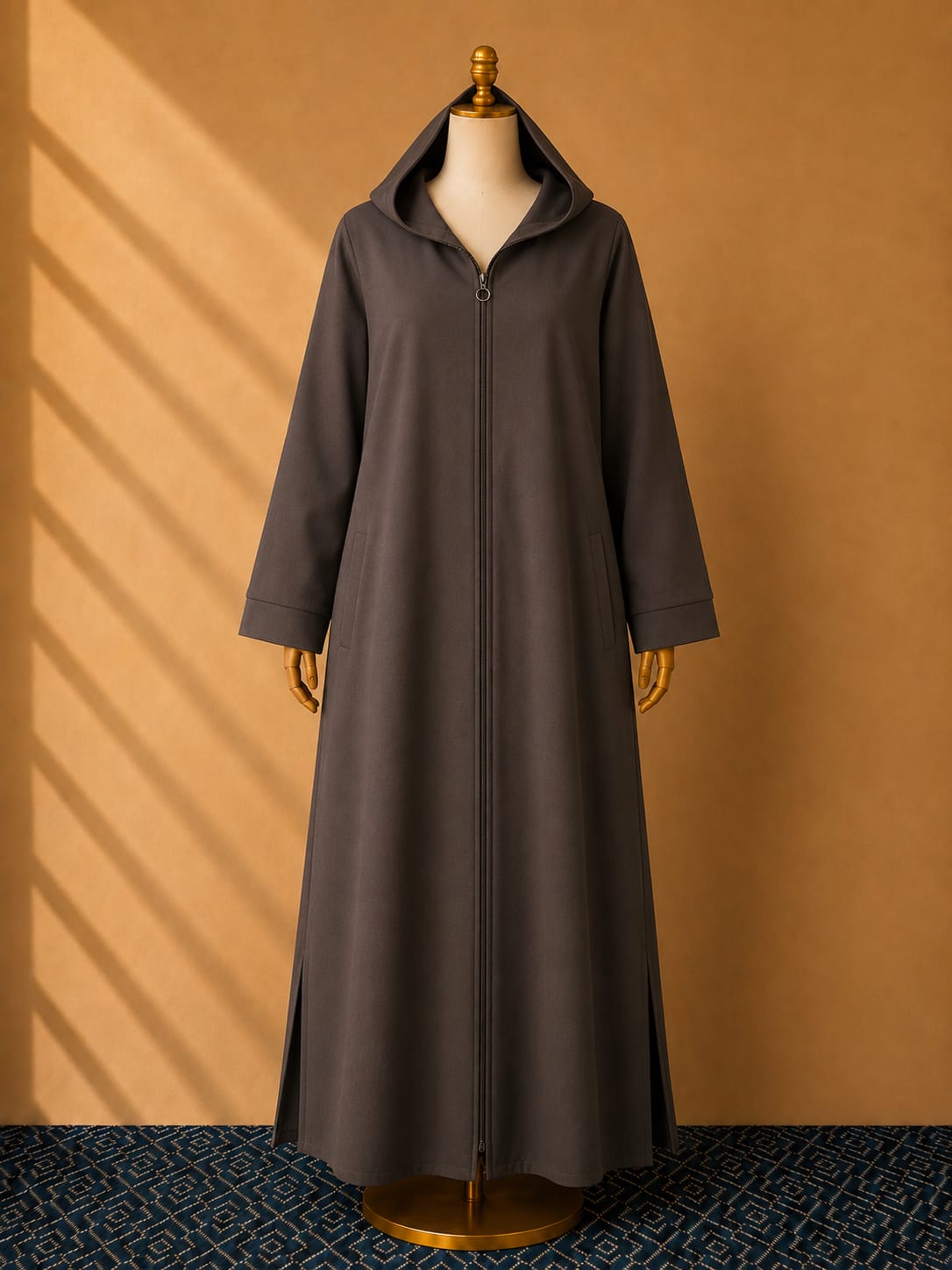 Brown Premium Quality Long Zipper Hoodie Top Style Abaya. CWTS-24