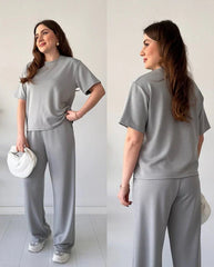 Round Neck Style Short Sleeve 2-Pcs Summer Tracksuit For Her CWTS-02