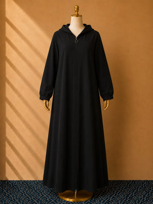 Black Premium Quality Long Zipper Hoodie Top Style Abaya. CWTS-24