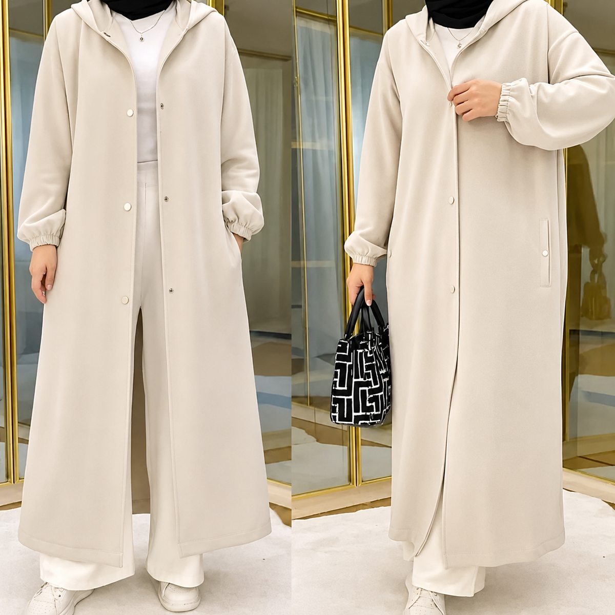 Long Button Hoodie Style 2-Pcs Winter Co-Ord Set. WWTS-18