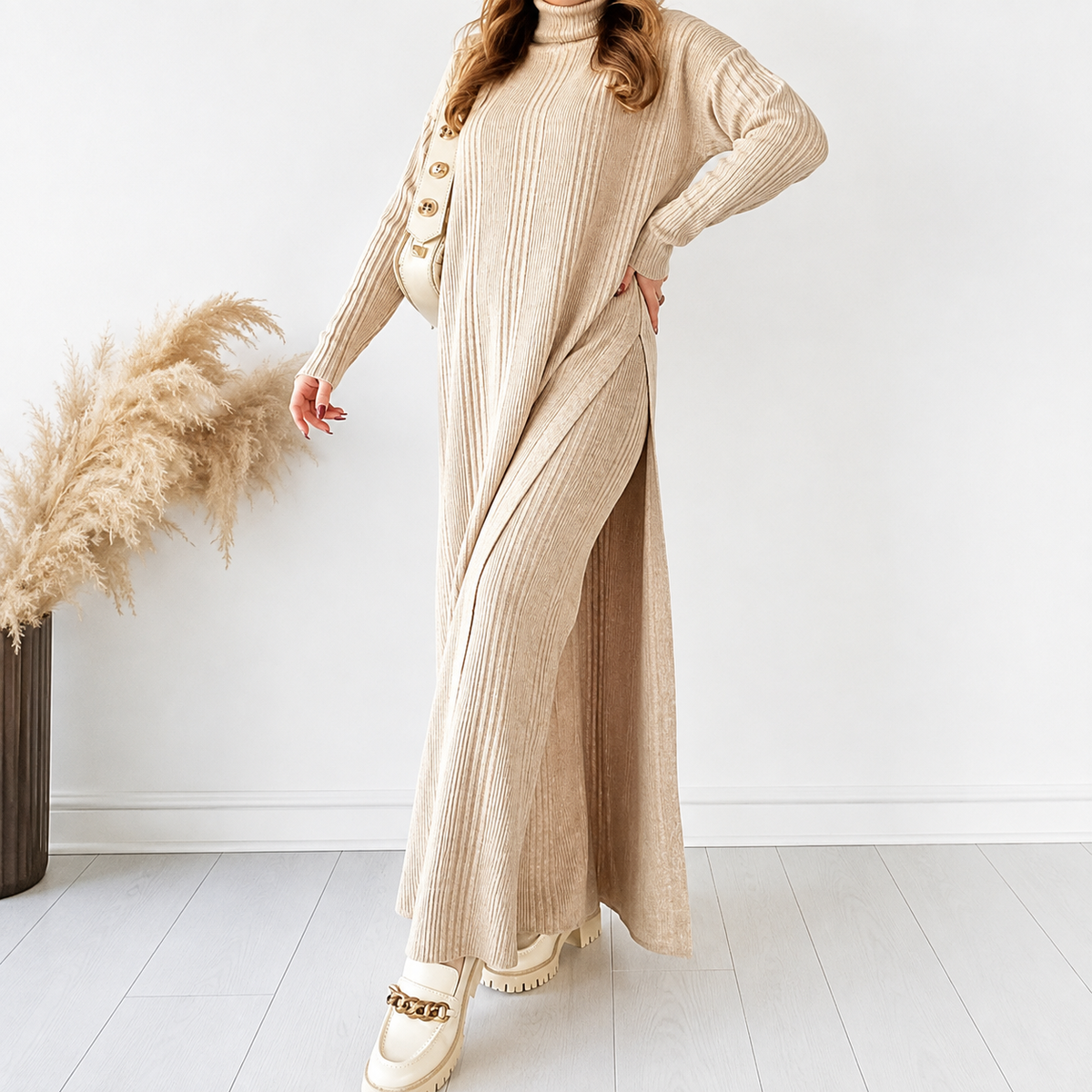 Trendy Roll Neck Style knit CoOrd Set