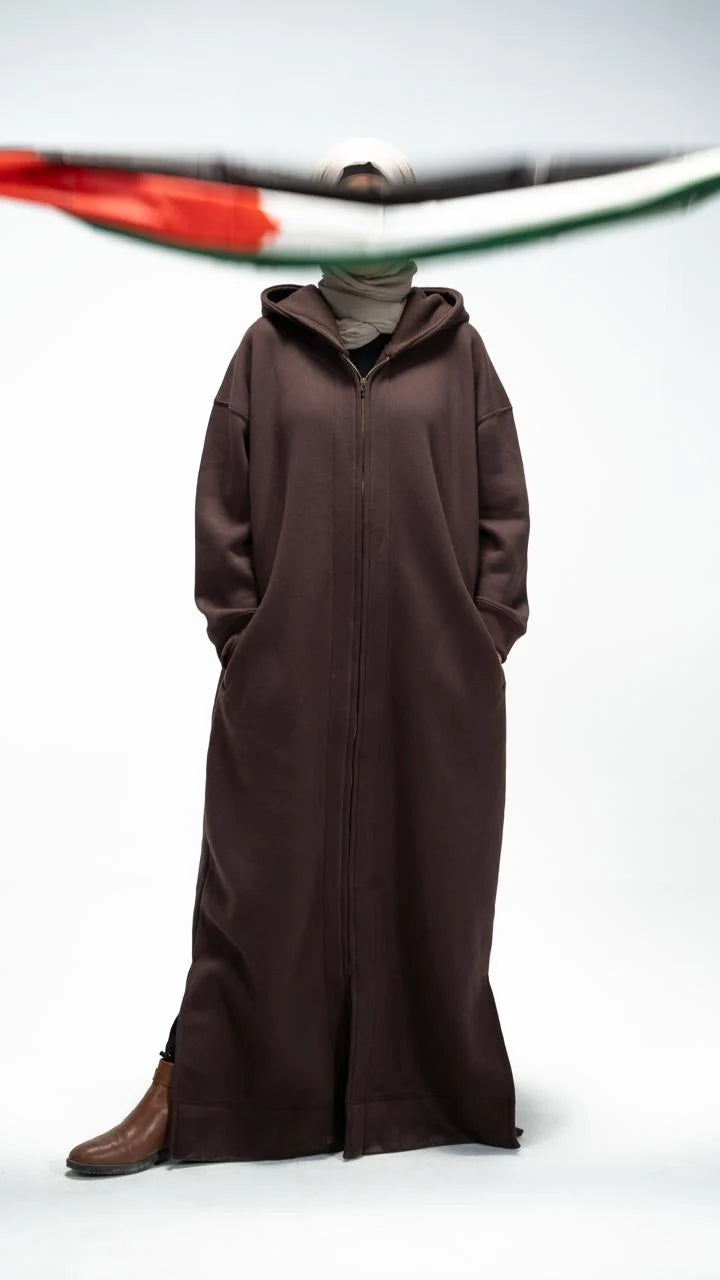 Brown Premium Quality Long Zipper Hoodie Top Style Abaya. CWTS-24 (Copy)